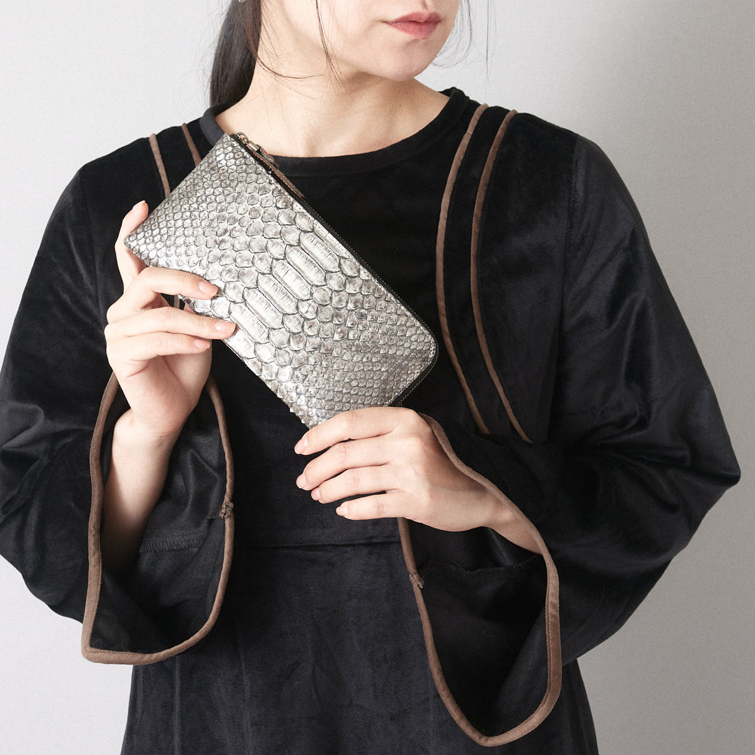 ハンドメイド＊リアルパイソン革×牛革ブロンズ＊L字ロングウォレット ハンドメイド＊牛革ブロンズ×リアルパイソン革＊L字ロングウォレット