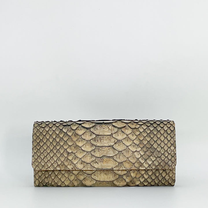 VIA DOAN ヴィア ドアン レザー 本革 ヘビ革 蛇革 ANTIQUE PYTHON アンティーク パイソン ボックス型 コインケース 小銭入れ 財布 ミニ ウォレット ベージュ 479